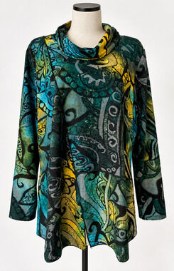 The Pyramid Collection Pieced Burnout Tunic Cowl Neck Teal Green Size 1X NWOT